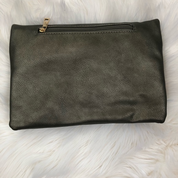 Bamboo Metal Detail Metallic Charcoal Large Clutch - Picture 3 of 7